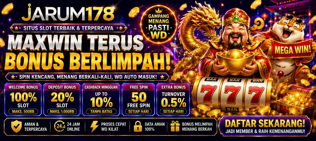 Banner ASIA100 kemenangan beruntun — bonus arena crimson-gold, WD otomatis QRIS kilat